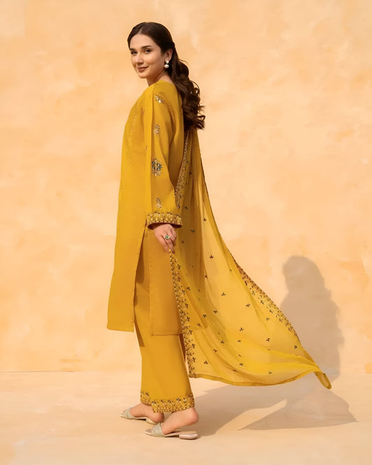 Sophisticated and Stylish Premium Cotton Embroidered -3 Piece Suit (ZOK-01501)