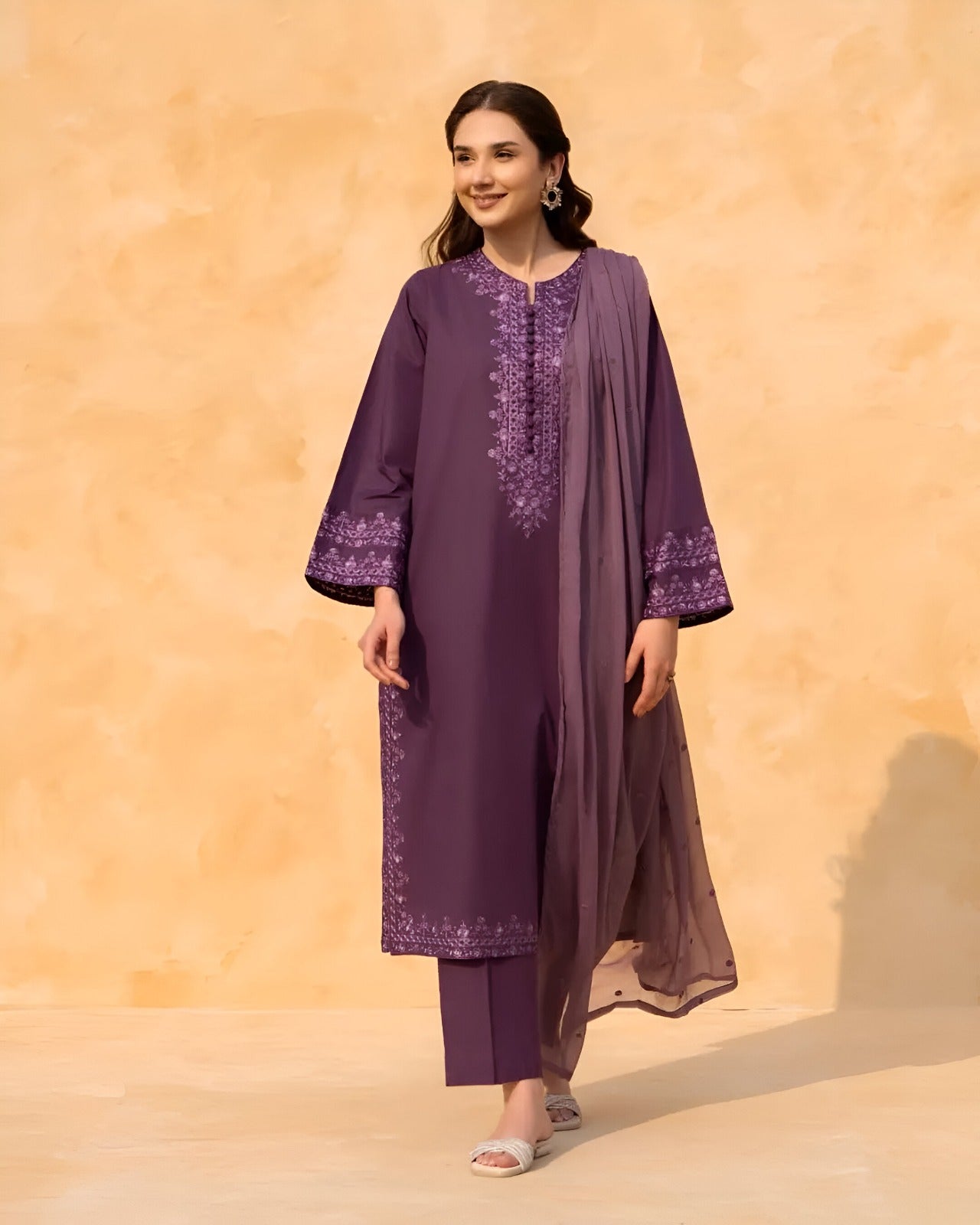 Elegant, Stylish Embroidered-3 Piece Suit (ZOK-01401)