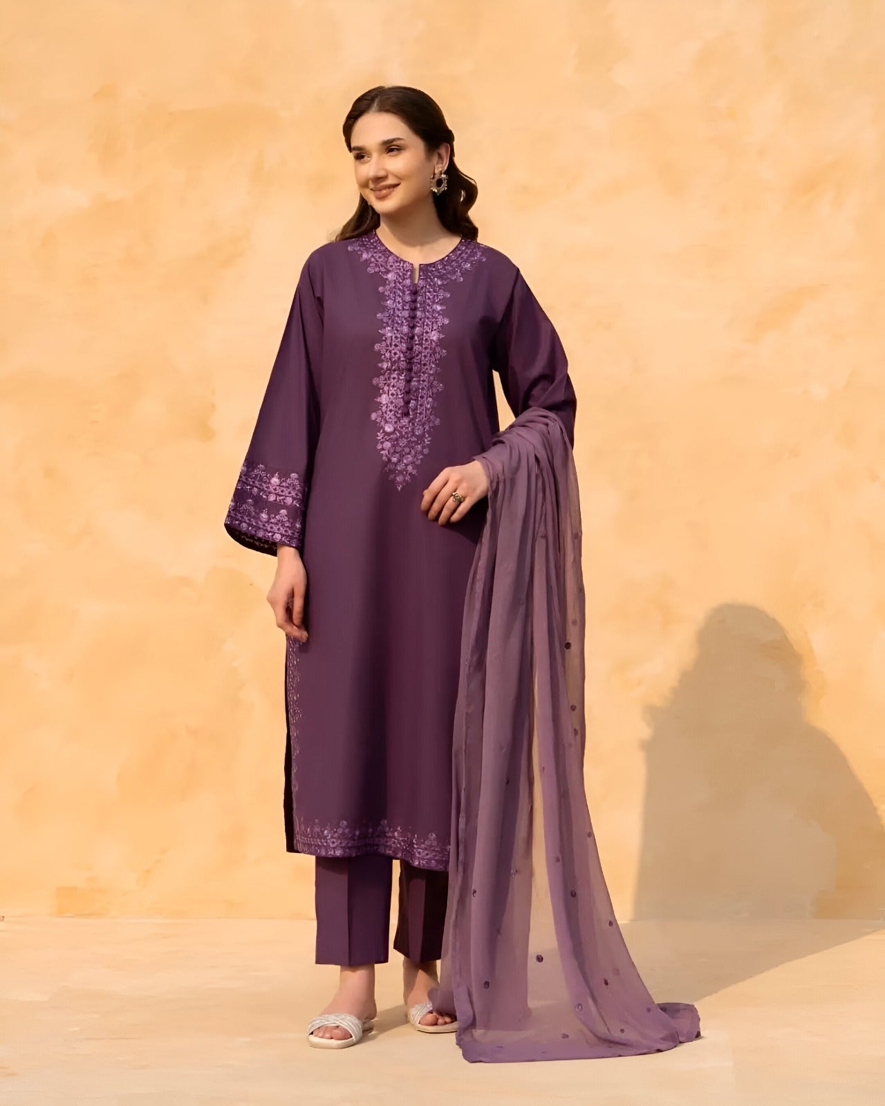 Elegant, Stylish Embroidered-3 Piece Suit (ZOK-01401)
