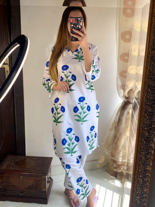 Linen 2-Piece Suit – Block Print (ZOK-0302)