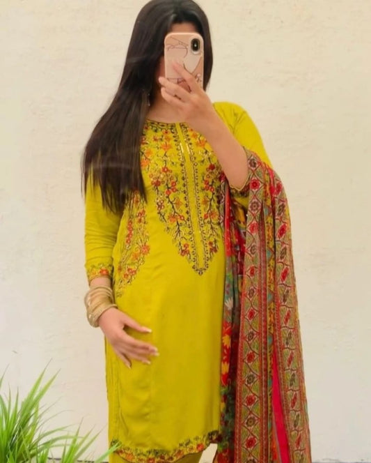 Embroidery 2-Piece Suit - Pocket Sequence (ZOK-0104)