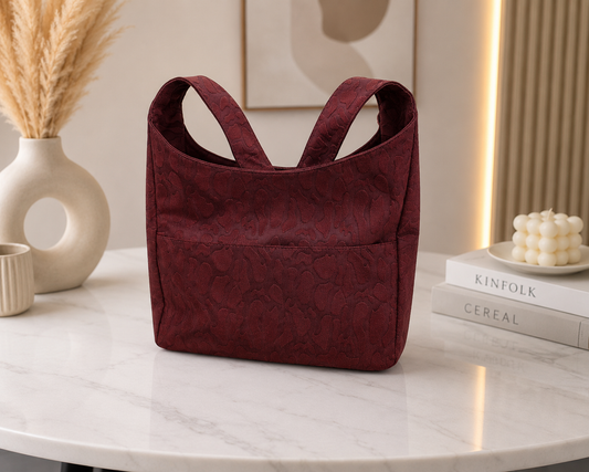 Elegant Maroon Textured Tote Bag