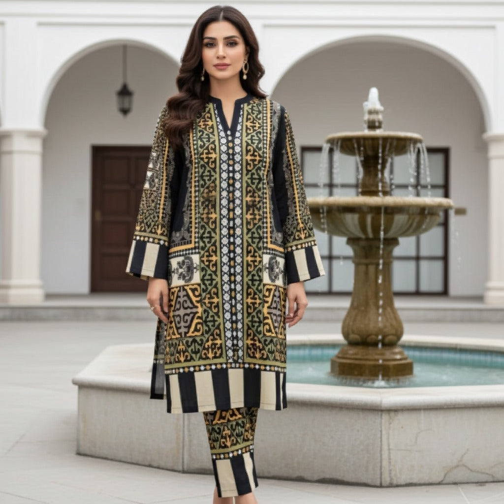 Stylish Printed Silk Coordinated 2-Piece Suit (ZOK-02802)