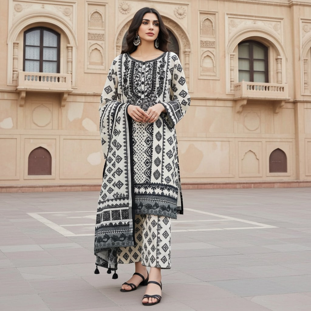 Elegant Embroidered Print Khaddar 3-Piece Suit (ZOK-03001)