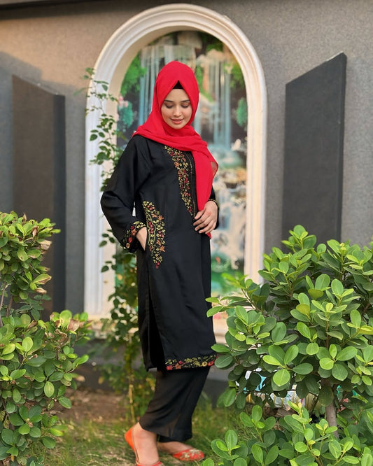 Embroidery 2-Piece Suit - Pocket Sequence (ZOK-0101)