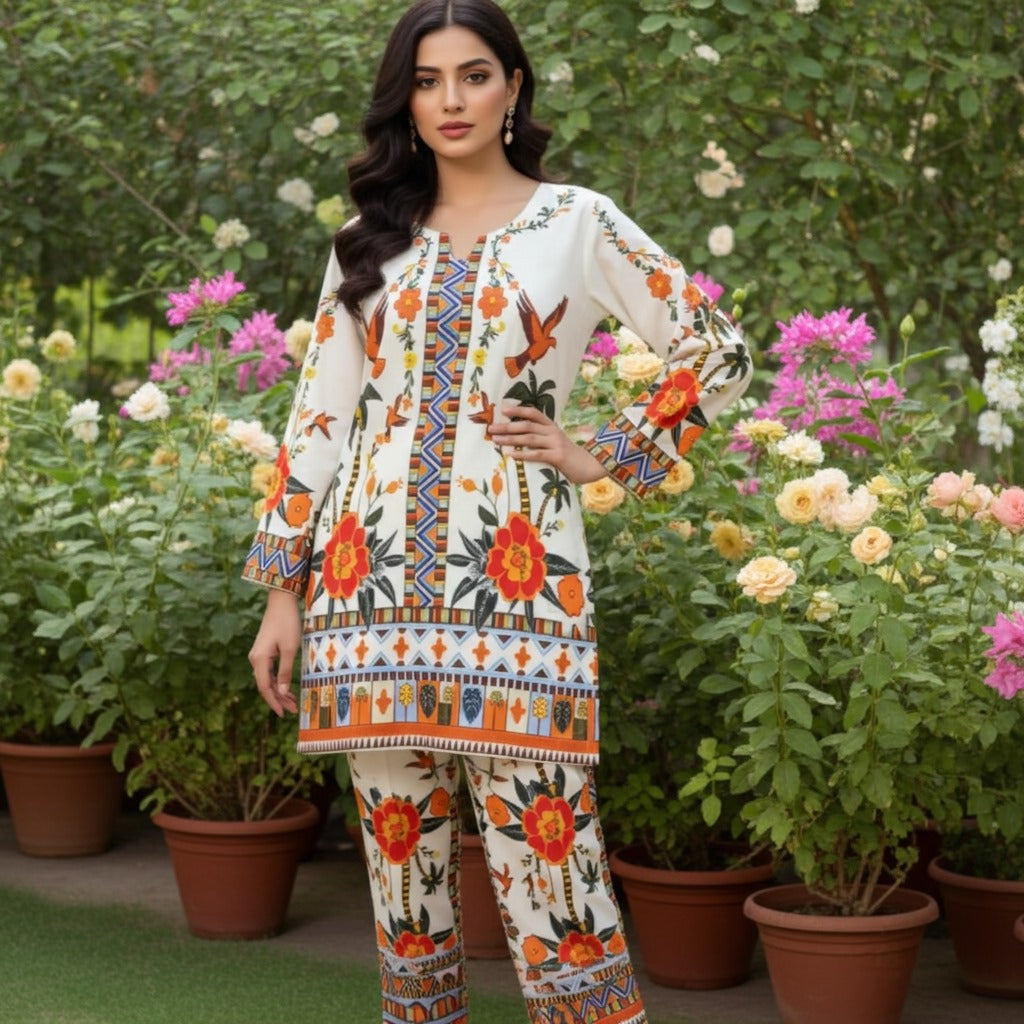 Contemporary Printed Silk 2-Piece Suit (ZOK-02806)
