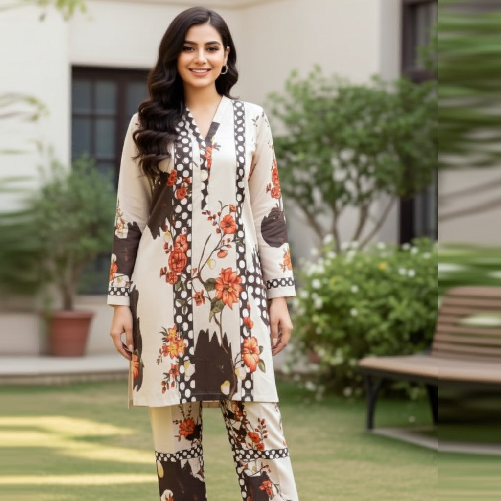 Elegant Printed Silk Coordinated 2-Piece Suit (ZOK-02805)