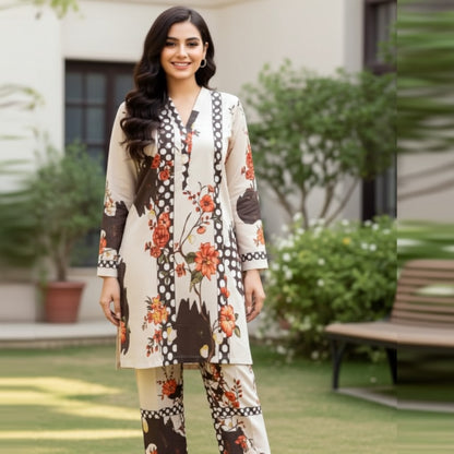 Elegant Printed Silk Coordinated 2-Piece Suit (ZOK-02805)