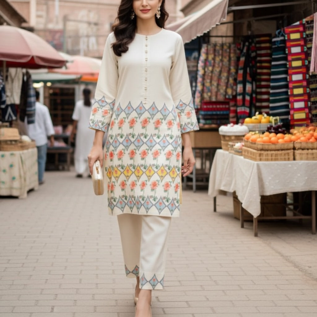 Trendy Printed Design Silk 2-Piece Suit (ZOK-02803)