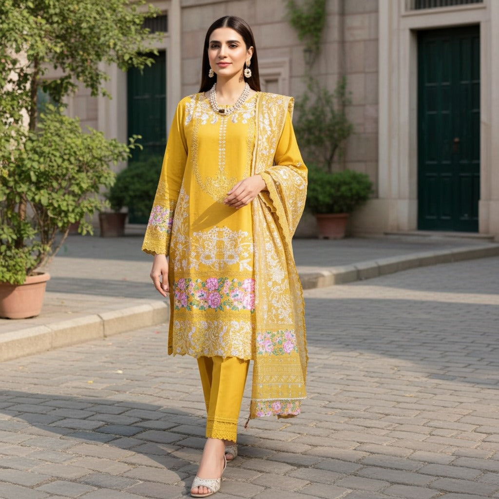 Premium Embroidered Khaddar 3-Piece Suit (ZOK-02907)