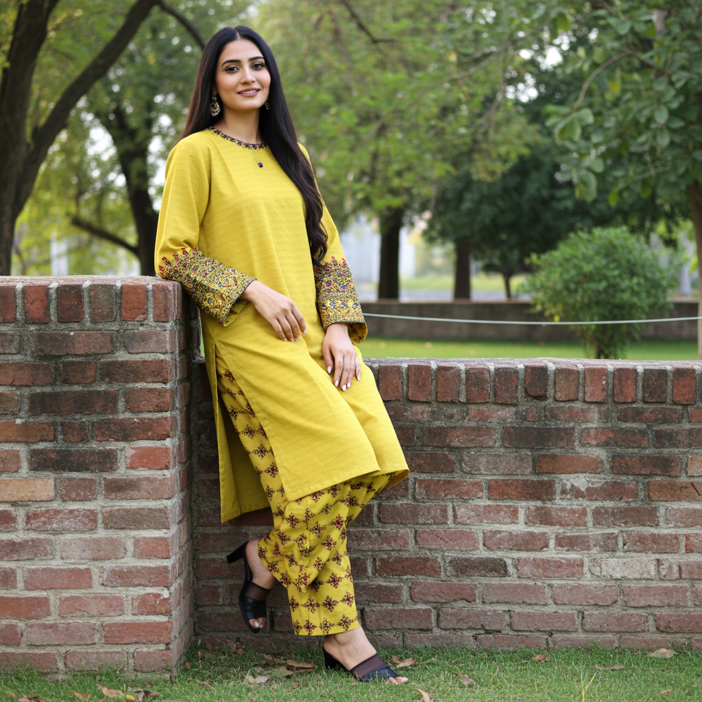 Stylish and Chic Cotton Embroidered-3 Piece Suit (ZOK-0301)