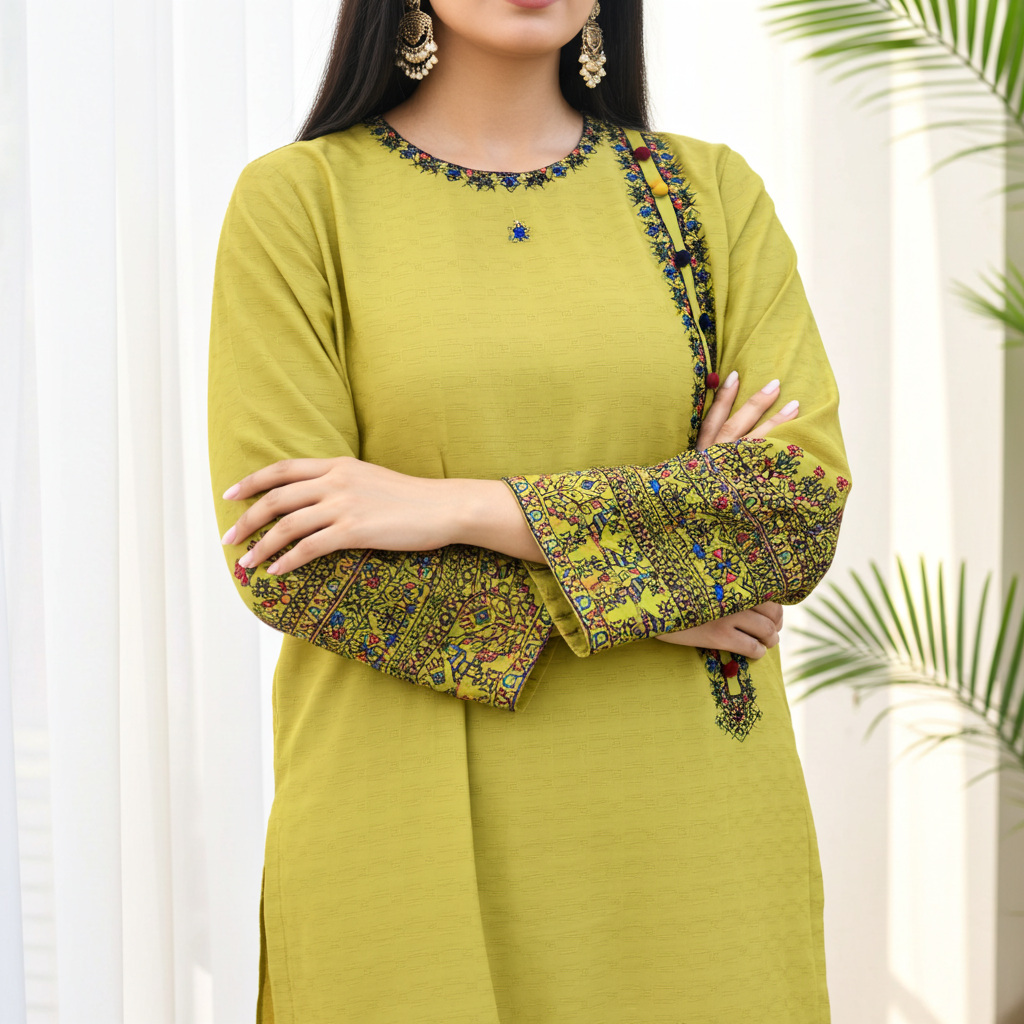 Stylish and Chic Cotton Embroidered-3 Piece Suit (ZOK-0301)