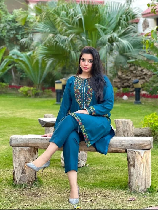 Embroidery 2-Piece Suit - Pocket Sequence (ZOK-0106)