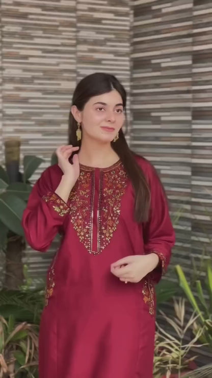 Embroidery 2-Piece Suit - Pocket Sequence (ZOK-0102)