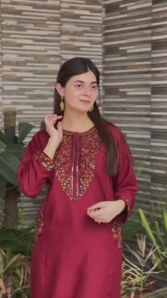 Embroidery 2-Piece Suit - Pocket Sequence (ZOK-0102)