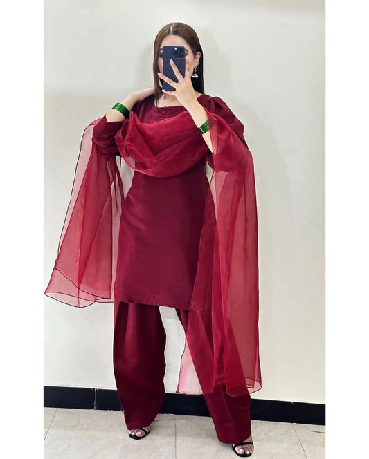 Korean Kataan Silk 2 Piece Farshi Shalwar Suit (ZOK-0902)