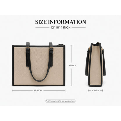 Elegant Beige & Black Structured Tote Bag for Women