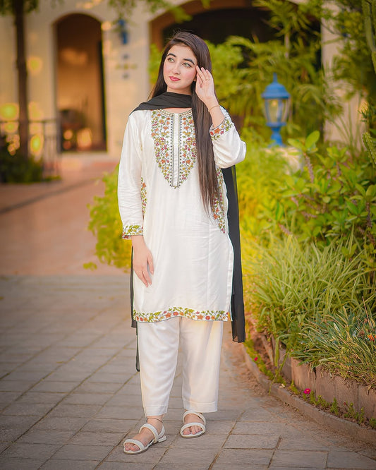 Embroidery 2-Piece Suit - Pocket Sequence (ZOK-0103)