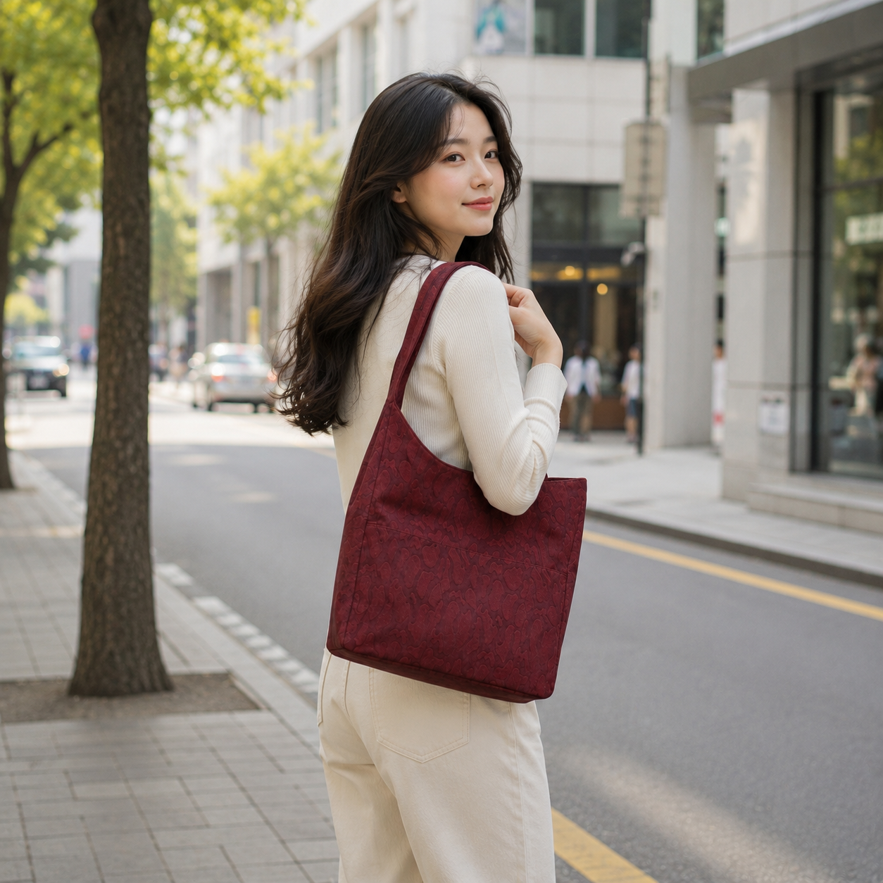 Elegant Maroon Textured Tote Bag. - Image 3