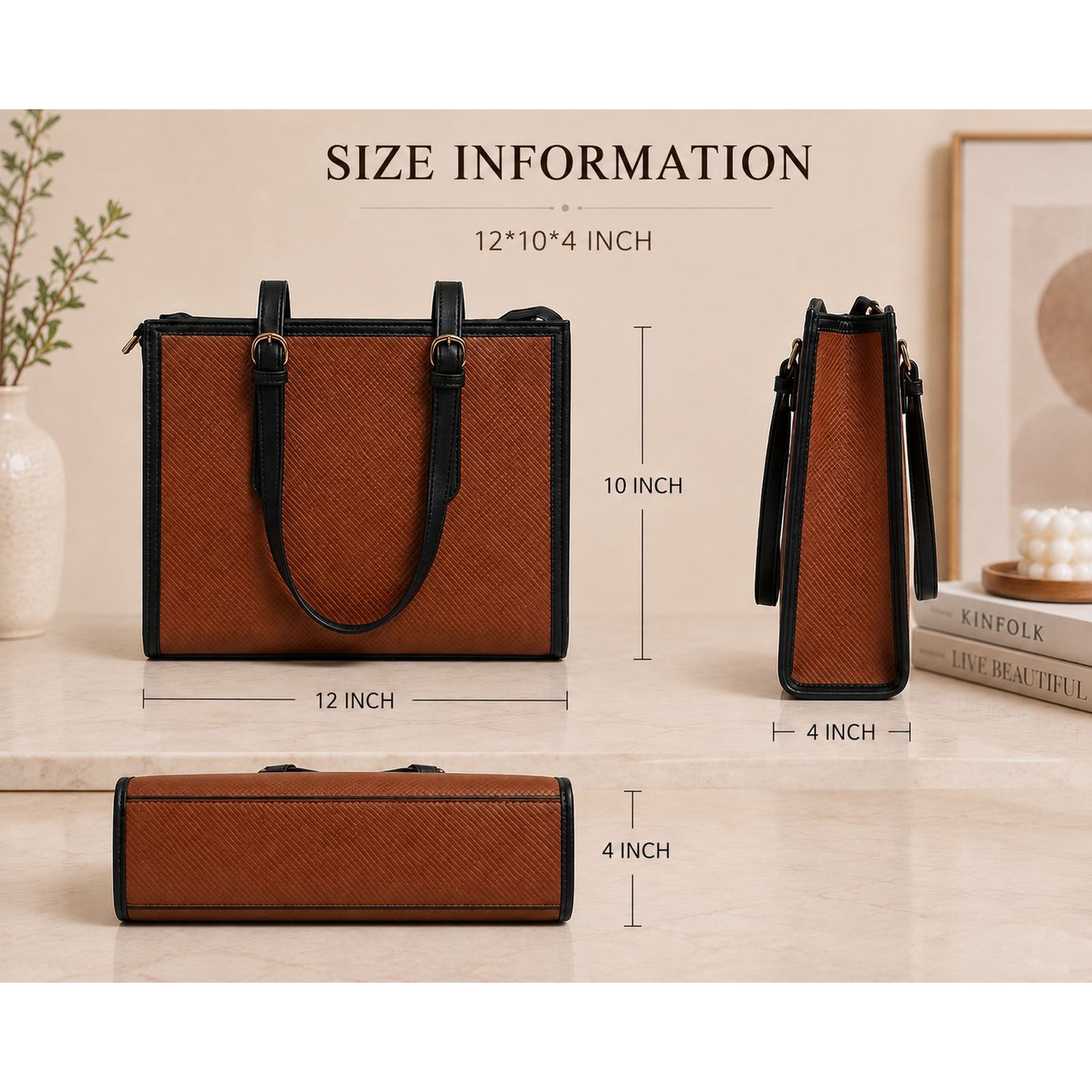 Elegant Dual-Tone Structured Tote Bag – Brown & Black. - Image 2